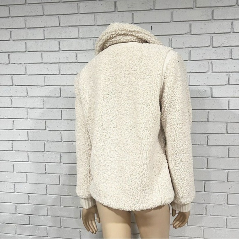 Banana Republic Cream Faux Shearling Teddy Bomber Jacket Gorpcore Cozy M - Picture 8 of 11